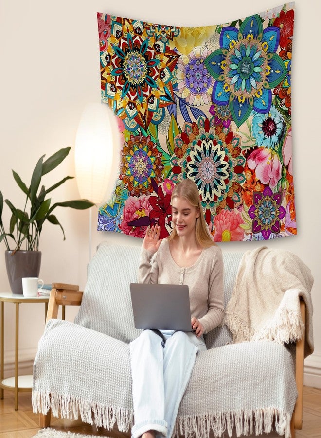 HUGANE Boho Abstract Mandala Floral Tapestry, Folk Colorful Mandala Flower Wall Tapestries, Vintage Boho Elegant Art Deco Botanical Hanging Wall Decor for Bedroom Living Room Home Office - Image 4
